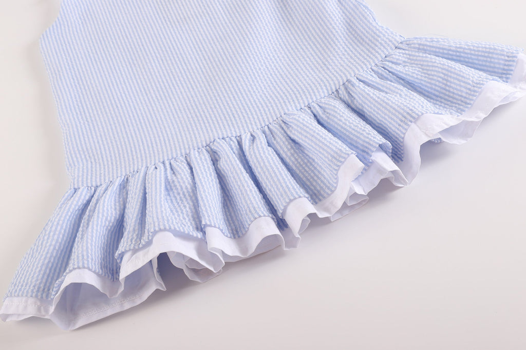 Light Blue Seersucker Ruffle Dress - Lil Cactus