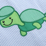 Light Blue Seersucker Turtle Shortall - Lil Cactus