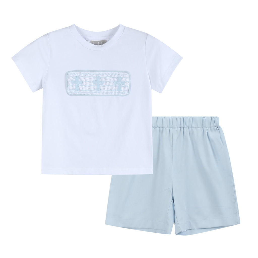 Light Blue Shorts and White Crosses Shirt Set - Lil Cactus