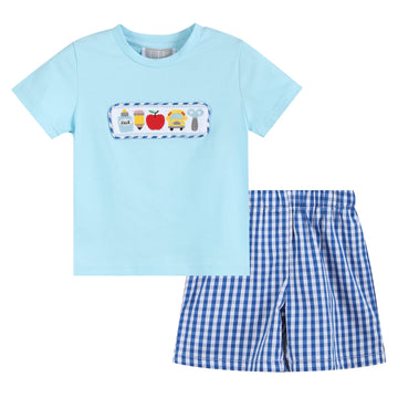Light Blue Smocked School Shirt and Shorts Set - Lil Cactus