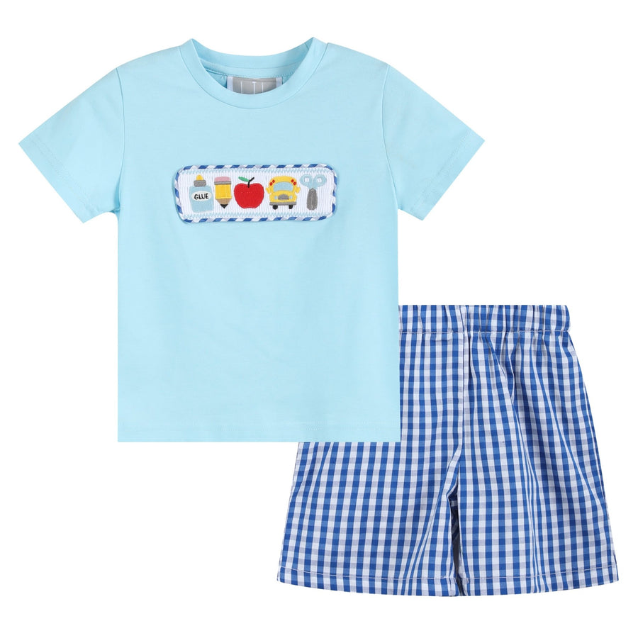 Light Blue Smocked School Shirt and Shorts Set - Lil Cactus