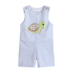 Light Blue Stripe Turtle Appliqué Shortalls - Lil Cactus