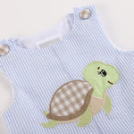 Light Blue Stripe Turtle Appliqué Shortalls - Lil Cactus