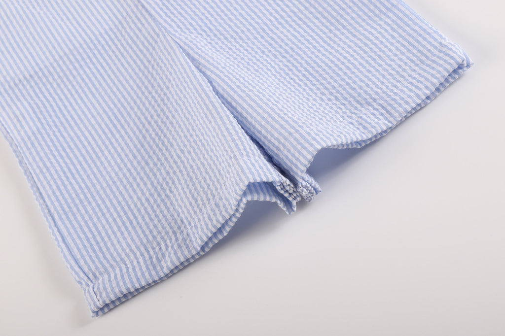 Light Blue Stripe Turtle Appliqué Shortalls - Lil Cactus