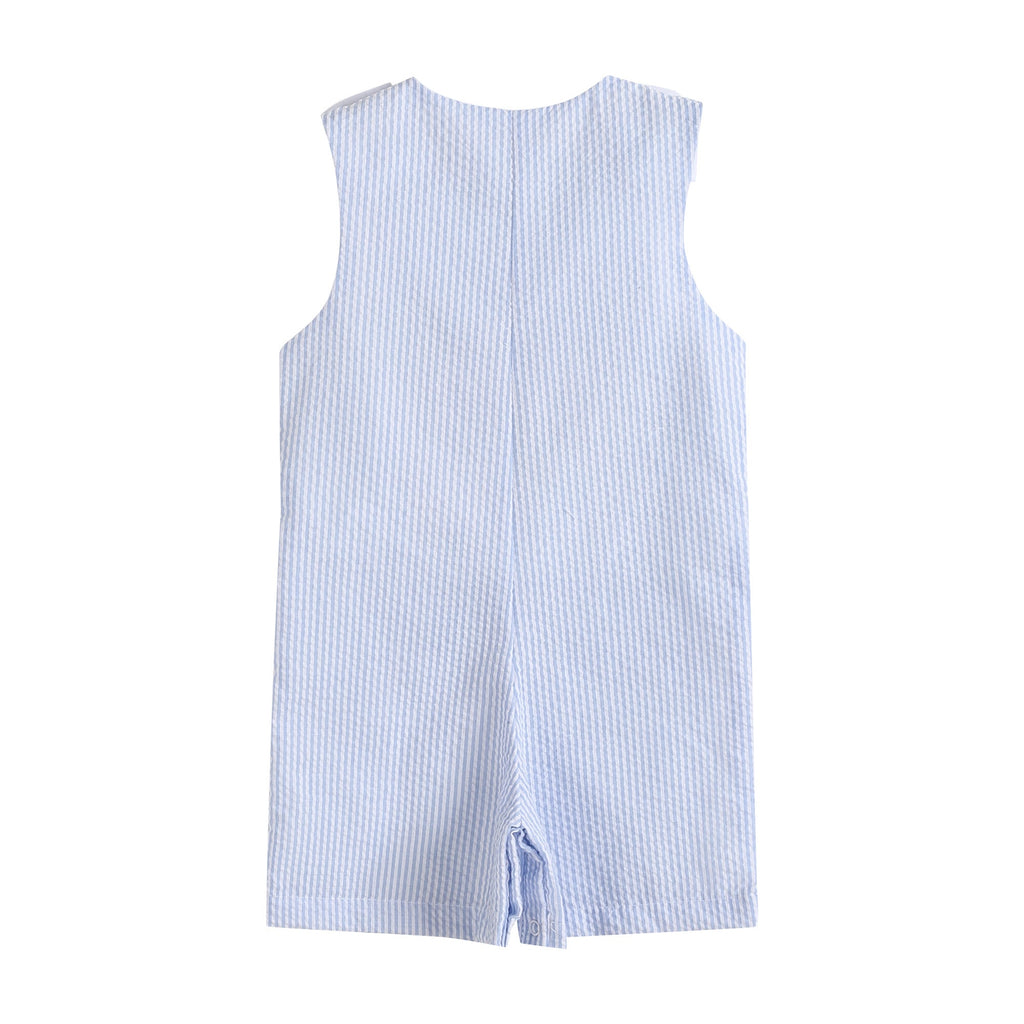 Light Blue Stripe Turtle Appliqué Shortalls - Lil Cactus