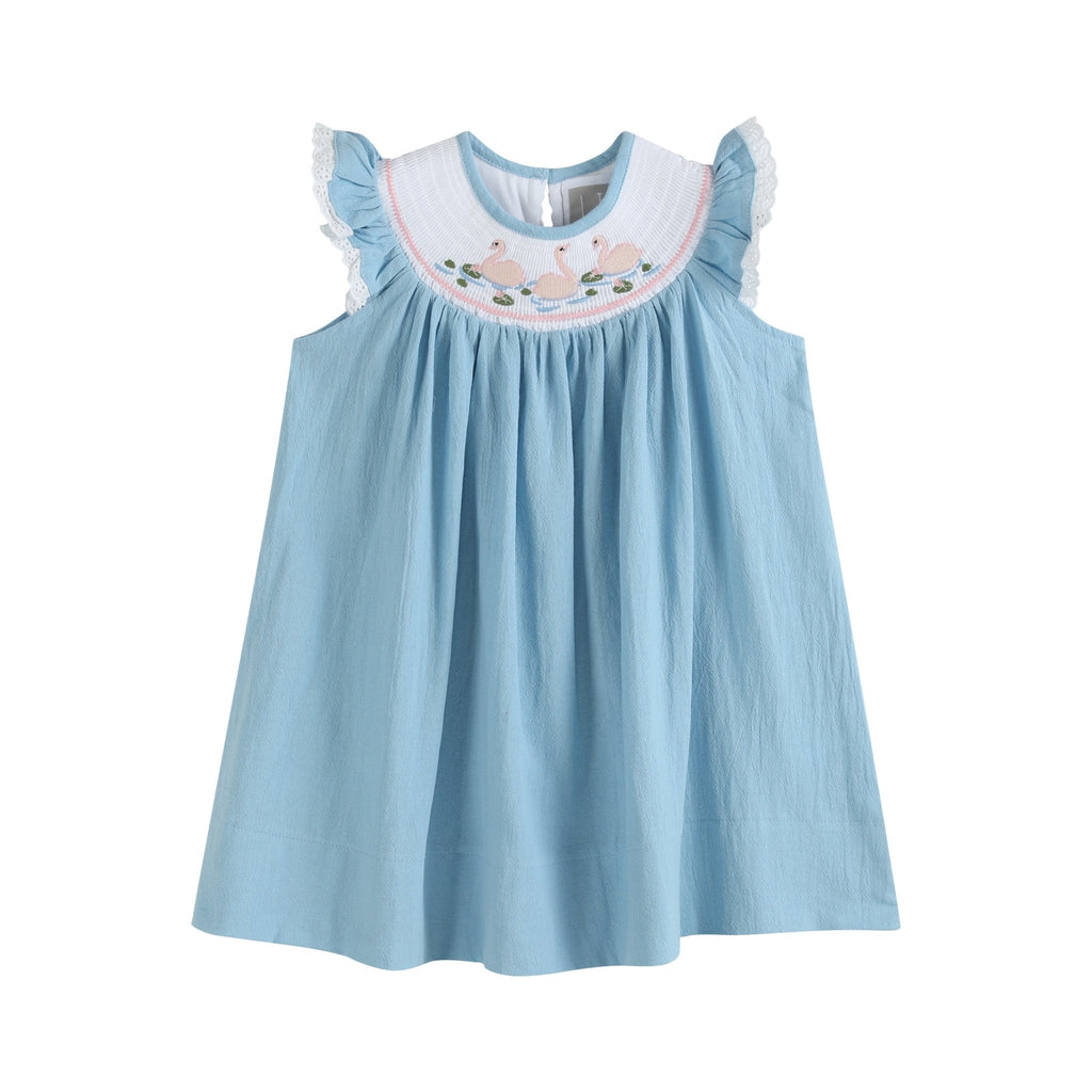 Light Blue Swan Smocked Bishop Dress - Lil Cactus