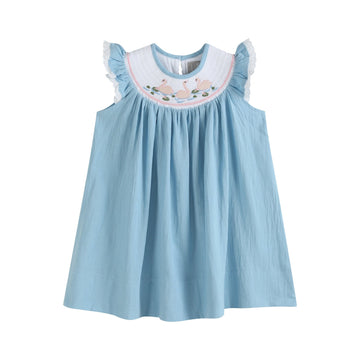 Light Blue Swan Smocked Bishop Dress - Lil Cactus