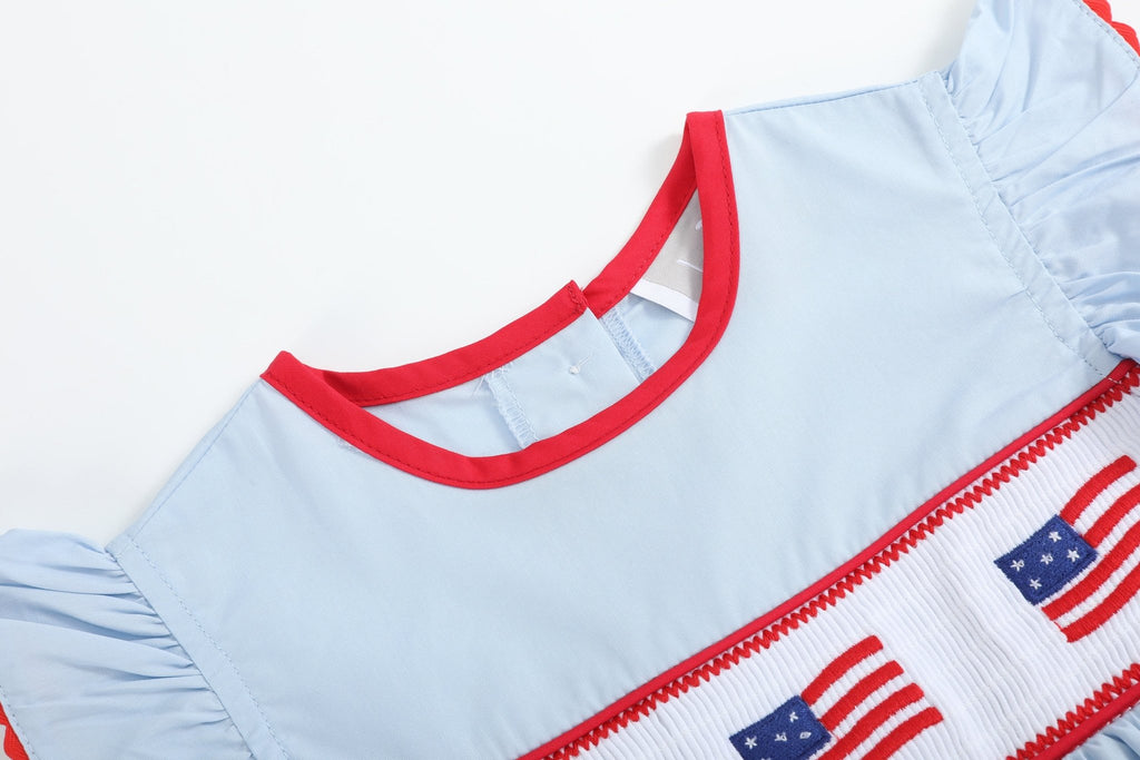 Light Blue USA Flag Smocked Dress - Lil Cactus