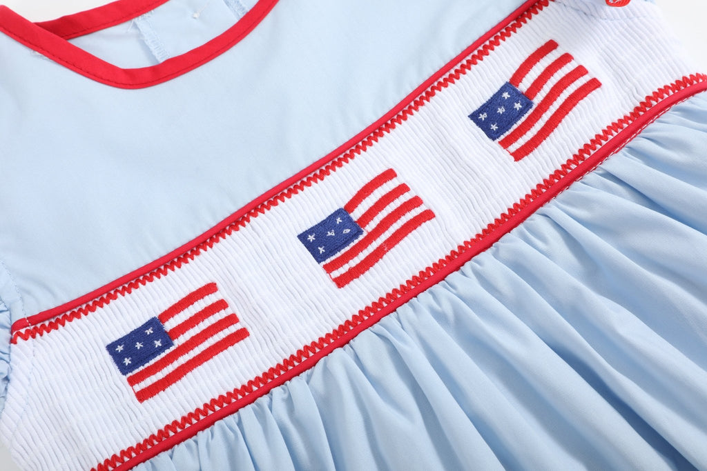 Light Blue USA Flag Smocked Dress - Lil Cactus