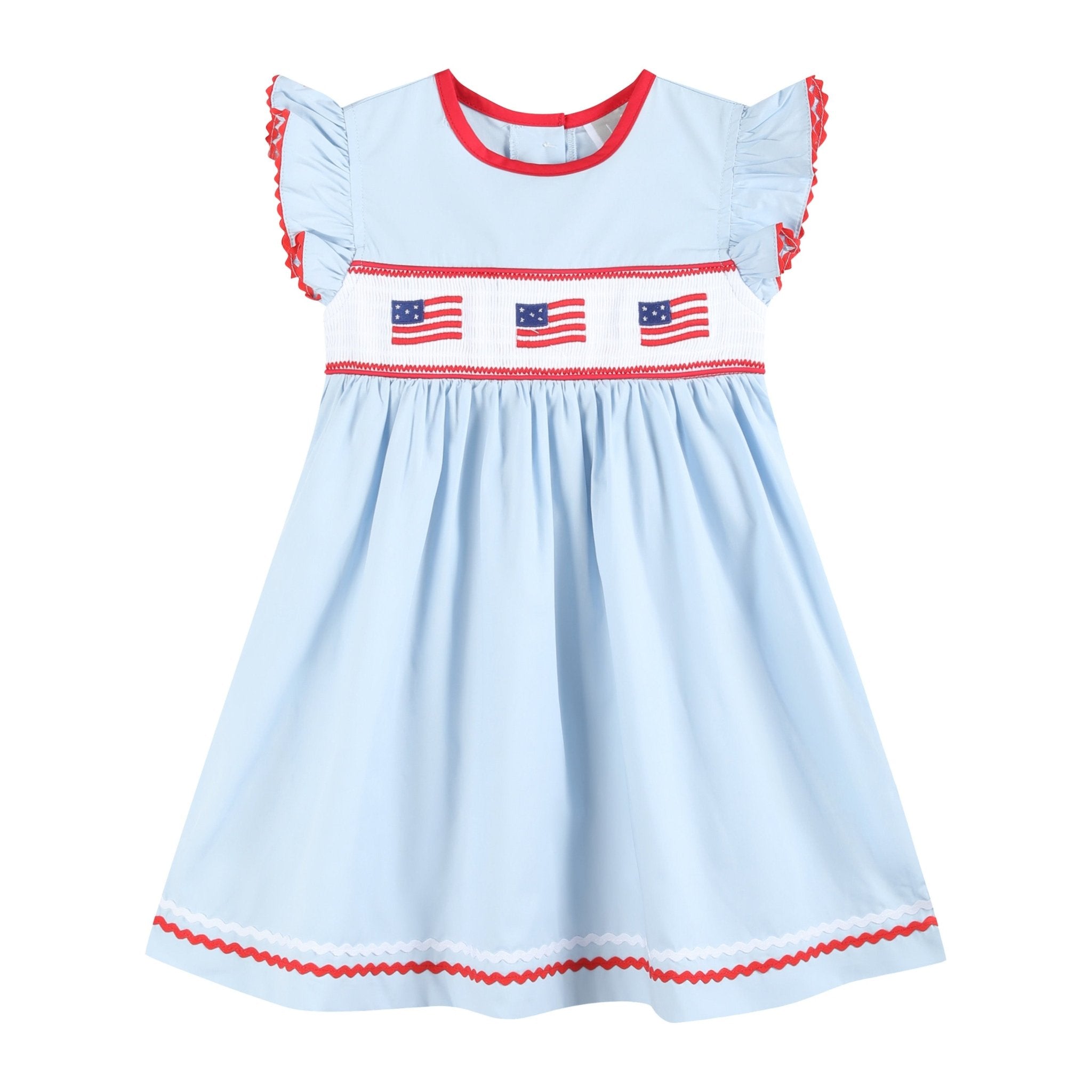 Lil Cactus Baby Dress Ð Light Blue USA Flag Smocked Dress