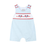 Light Blue USA Flag Smocked Shortalls - Lil Cactus