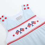 Light Blue USA Flag Smocked Shortalls - Lil Cactus