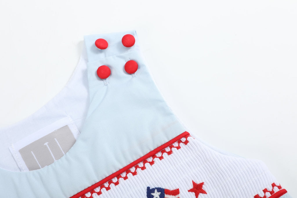 Light Blue USA Flag Smocked Shortalls - Lil Cactus