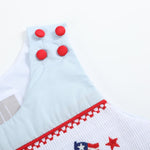 Light Blue USA Flag Smocked Shortalls - Lil Cactus
