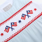 Light Blue USA Flag Smocked Shortalls - Lil Cactus