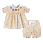 Light Brown Gingham Pumpkin Vine Dress and Bloomer Set - Lil Cactus
