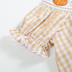 Light Brown Gingham Pumpkin Vine Dress and Bloomer Set - Lil Cactus