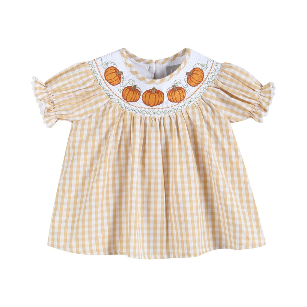 Light Brown Gingham Pumpkin Vine Dress and Bloomer Set - Lil Cactus