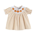 Light Brown Gingham Pumpkin Vine Dress and Bloomer Set - Lil Cactus