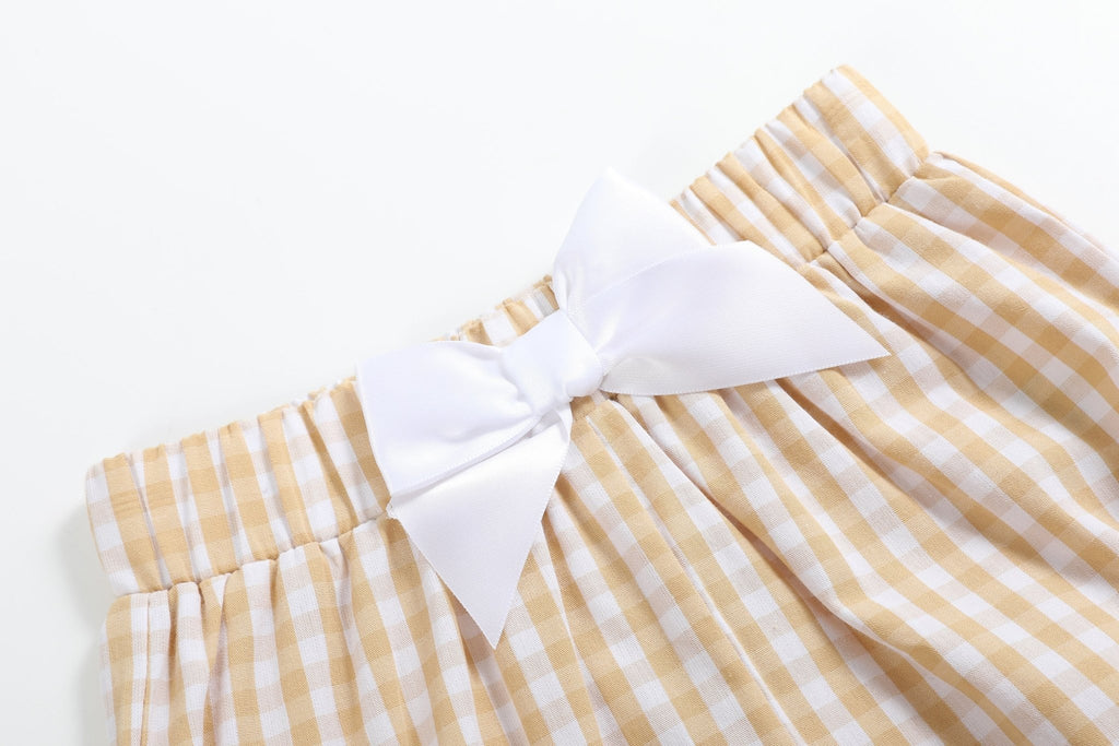 Light Brown Gingham Pumpkin Vine Dress and Bloomer Set - Lil Cactus