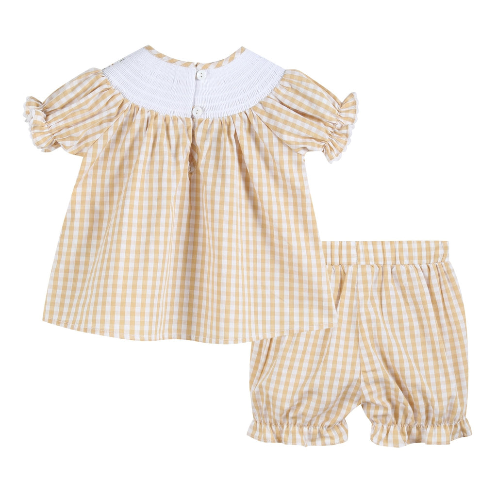Light Brown Gingham Pumpkin Vine Dress and Bloomer Set - Lil Cactus