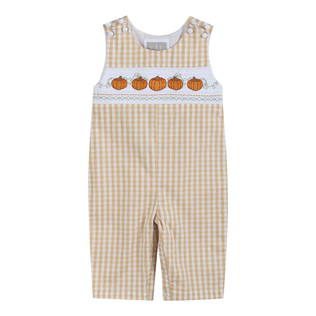 Light Brown Gingham Pumpkin Vine Overalls - Lil Cactus