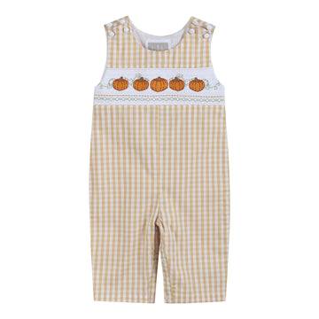 Light Brown Gingham Pumpkin Vine Overalls - Lil Cactus