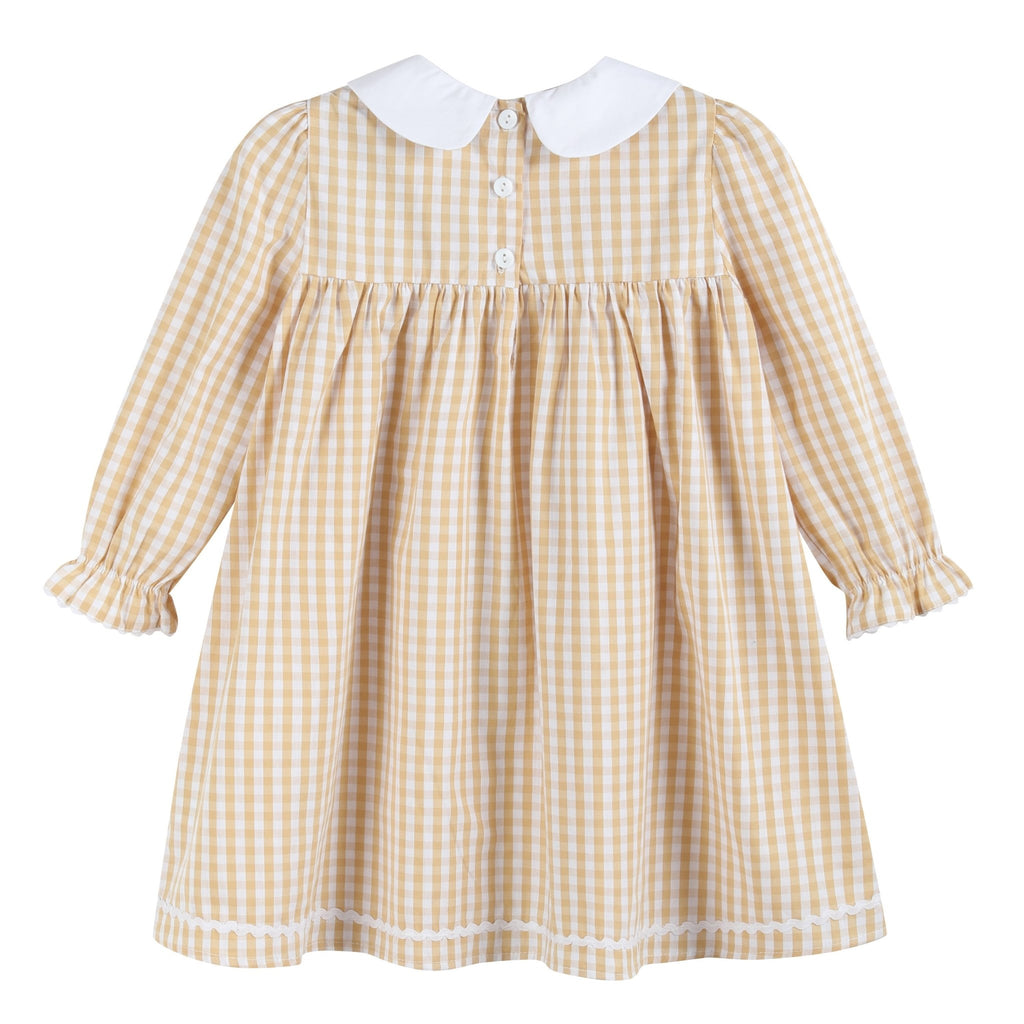 Light Brown Gingham Pumpkin Vine Ruffle Dress - Lil Cactus
