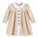 Light Brown Gingham Pumpkin Vine Ruffle Dress - Lil Cactus