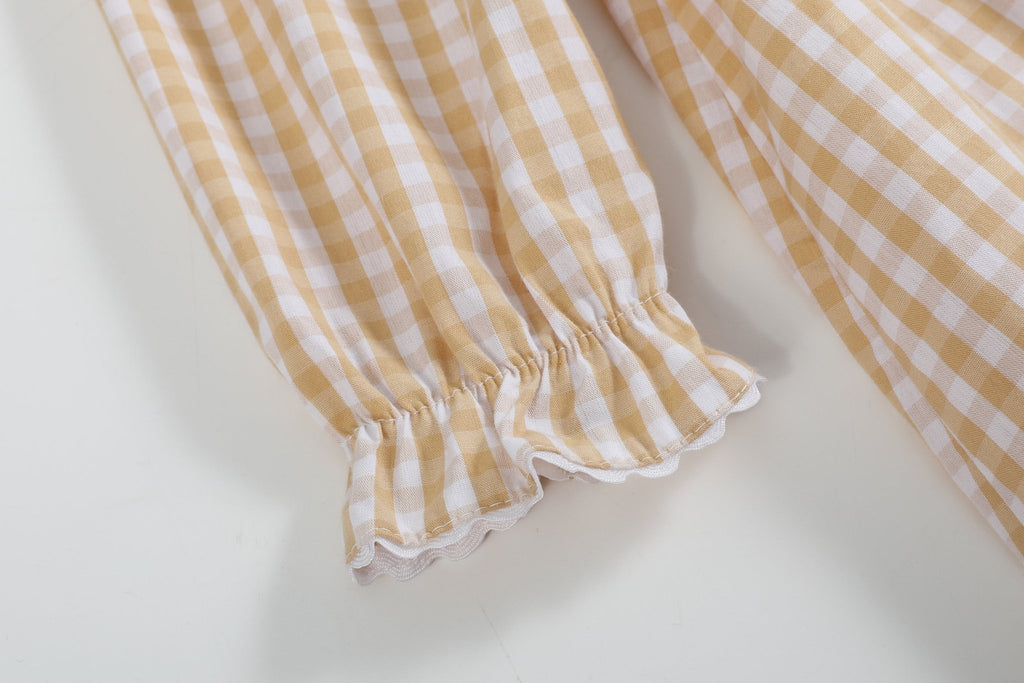 Light Brown Gingham Pumpkin Vine Ruffle Dress - Lil Cactus