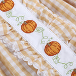 Light Brown Gingham Pumpkin Vine Ruffle Dress - Lil Cactus