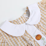Light Brown Gingham Pumpkin Vine Ruffle Dress - Lil Cactus