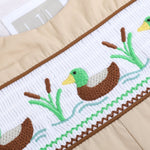 Light Brown Mallard Smocked Overalls - Lil Cactus