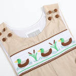 Light Brown Mallard Smocked Overalls - Lil Cactus