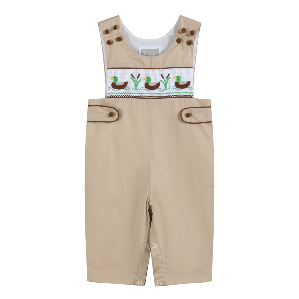 Light Brown Mallard Smocked Overalls - Lil Cactus