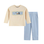 Light Brown Nativity Smocked Shirt and Blue Pants - Lil Cactus
