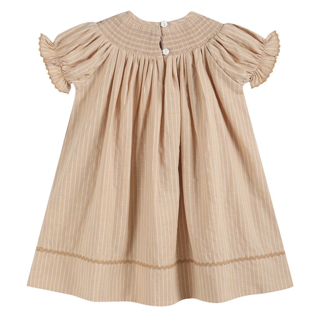 Light Brown Pinstripe Pumpkin Smocked Bishop Dress - Lil Cactus