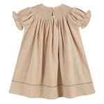 Light Brown Pinstripe Pumpkin Smocked Bishop Dress - Lil Cactus
