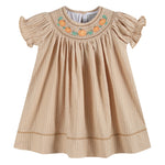 Light Brown Pinstripe Pumpkin Smocked Bishop Dress - Lil Cactus