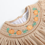 Light Brown Pinstripe Pumpkin Smocked Bishop Dress - Lil Cactus