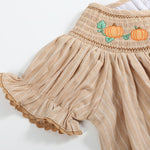 Light Brown Pinstripe Pumpkin Smocked Bishop Dress - Lil Cactus