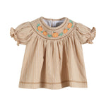 Light Brown Pinstripe Pumpkin Smocked Dress and Bloomer Set - Lil Cactus