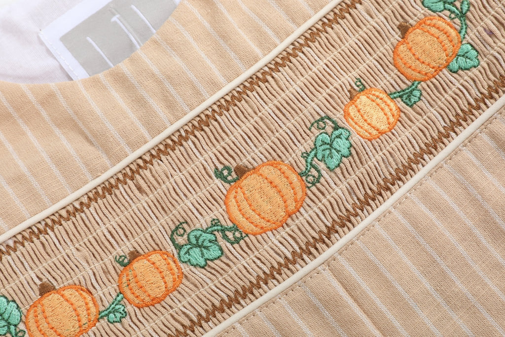 Light Brown Pinstripe Pumpkin Smocked Overalls - Lil Cactus