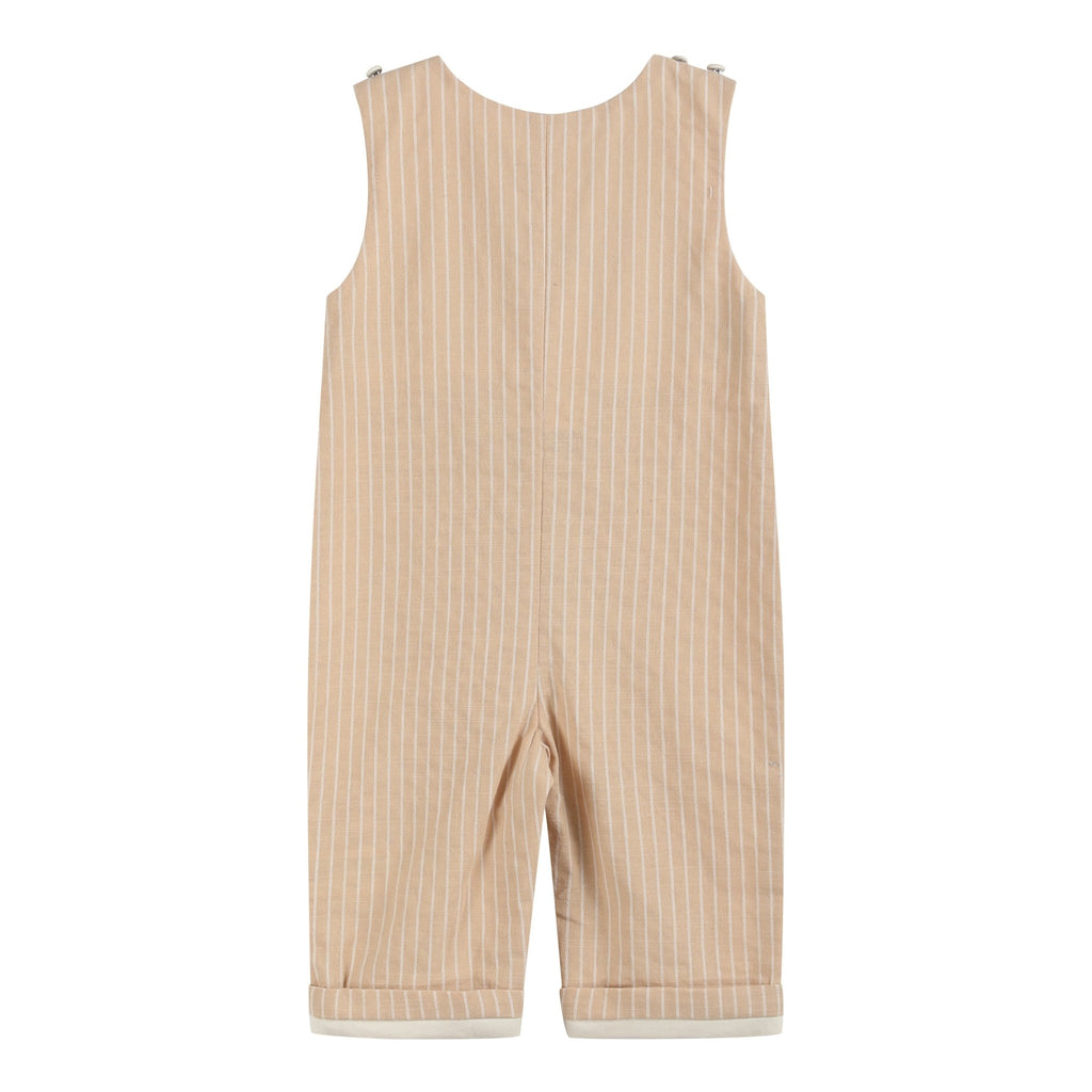 Light Brown Pinstripe Pumpkin Smocked Overalls - Lil Cactus