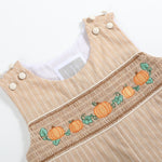 Light Brown Pinstripe Pumpkin Smocked Overalls - Lil Cactus