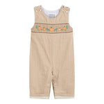Light Brown Pinstripe Pumpkin Smocked Overalls - Lil Cactus
