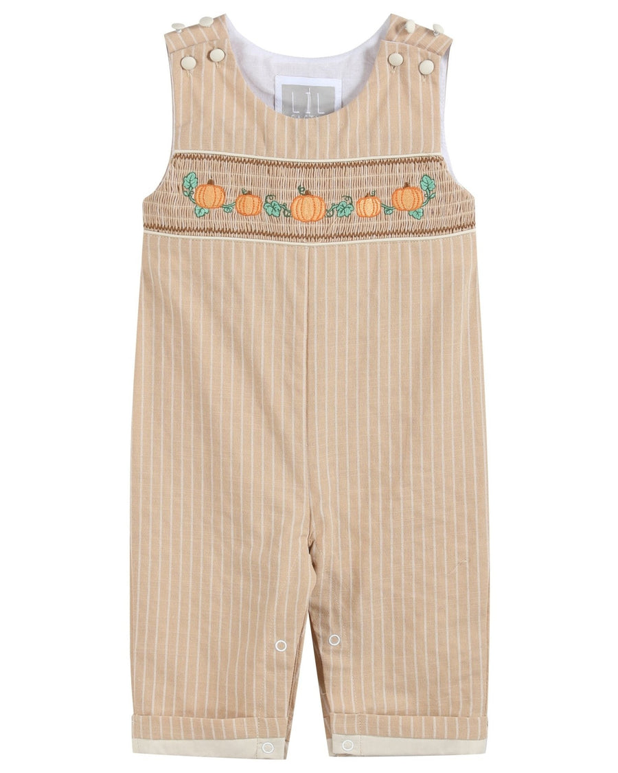 Light Brown Pinstripe Pumpkin Smocked Overalls - Lil Cactus
