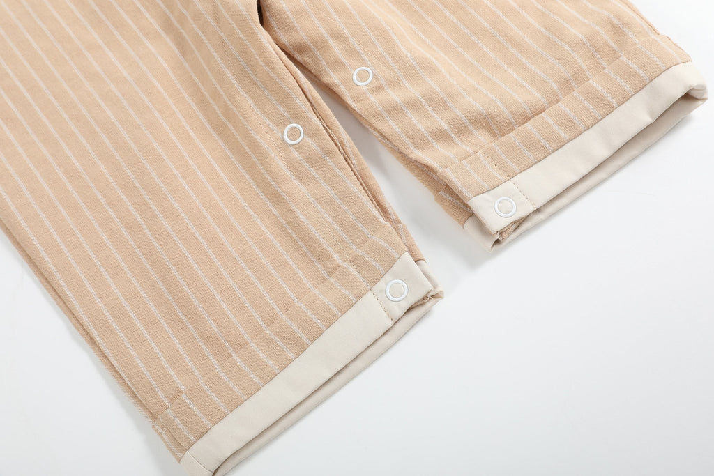 Light Brown Pinstripe Pumpkin Smocked Overalls - Lil Cactus