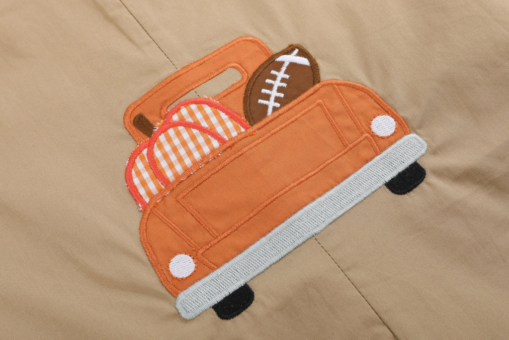 Light Brown Pumpkin Football Truck Overalls - Lil Cactus