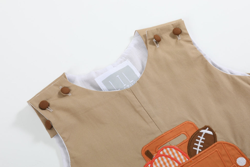 Light Brown Pumpkin Football Truck Overalls - Lil Cactus